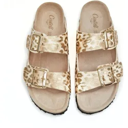 Sandalias de tiras de mujer de piel metalizada