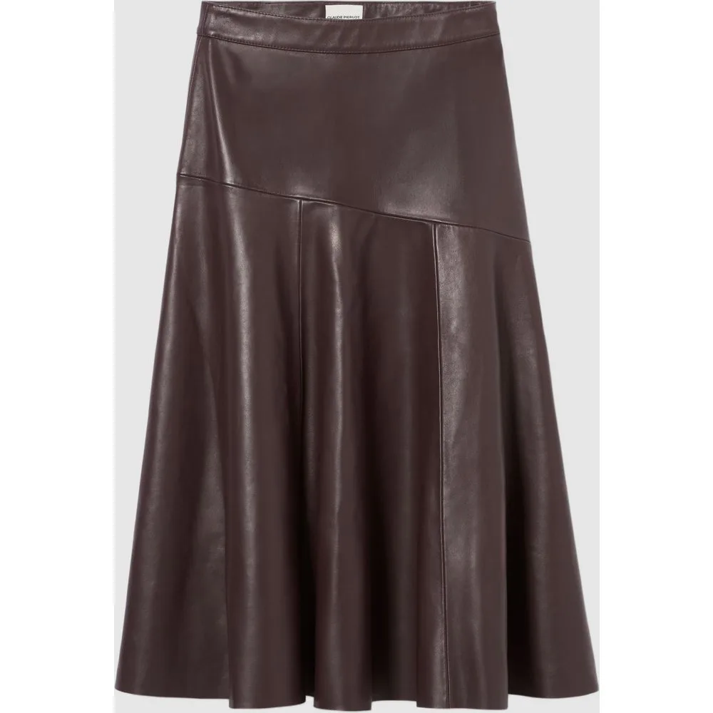 Falda midi acampanada de cuero - CLAUDIE PIERLOT - FashionsVida