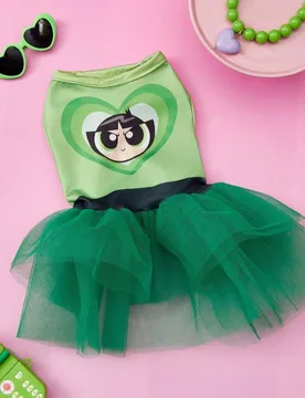 Pieza Vestido de mascota con estampado de niña de ojos grandes y cabello negro, estilo minimalista verde, super suave y transpirable, anti-pulgas, me - Shein - FashionsVida