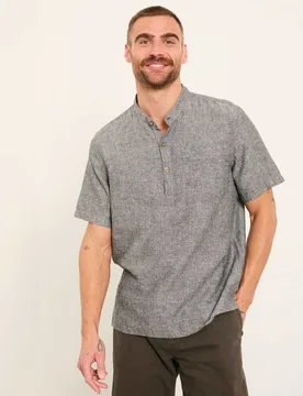 Regular Fit Cotton Linen Blend Striped Shirt Black Mix male - Fatface - FashionsVida