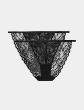 Pack Ida Lace Tanga Bikini Knickers Black female - M&S - FashionsVida