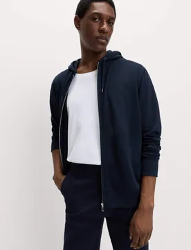 Cotton Rich Zip Through Hoodie Navy male - M&S - FashionsVida