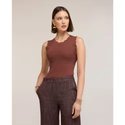 Jersey de mujer con festón y cut-out en la espalda modelo corto con ajuste ceñido escote redondo