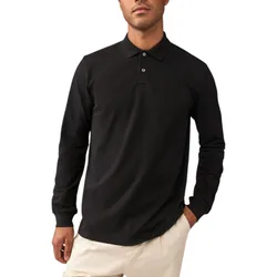 Mens Long Sleeve Polo Shirts Cotton Stretch Regular Fit - Black - Size 2xl