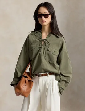 Camisa de mujer de algodón con bolsillos parche - Polo Ralph Lauren - FashionsVida