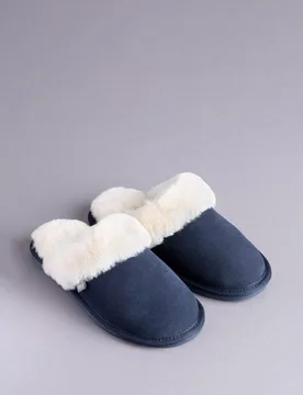 Women's Sheepskin Slider Slippers in Navy Size: 8 - Navy - Size: 8 - Lakeland Leather - FashionsVida