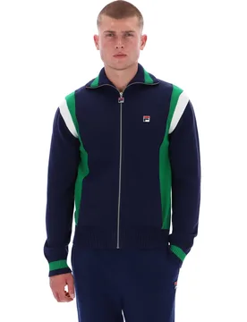 Navy Cortez Colourblocked Knitted Track Top - XS - FILA - FashionsVida