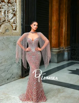 Dazzling Mermaid Evening Dress With Cape Graceful Charming Tulle Customized Prom Gown Celebrity Banquet Luxury Women Wear - Aliexpress - FashionsVida