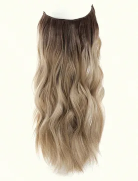 Extensiones de cabello con alambre invisible rubio sucio con raíz oscura, piezas de cabello ondulado natural para mujeres, extensiones de cabello sin - Shein - FashionsVida