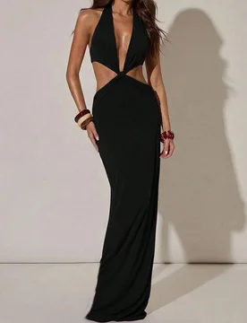 Vestido sexy de mujer de unicolor con espalda descubierta y sin mangas S - Shein - FashionsVida