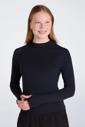 Womens Rash Vest Quick Drying Sun Protection Stretchy Swimming Top Black Polyamide - Size 8 Uk