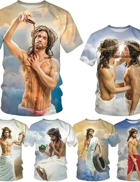 Men's 3D printed funny Jesus T-shirt casual round neck top T-shirt men's fashionable outdoor short sleeved clothing 6XL - Aliexpress - FashionsVida