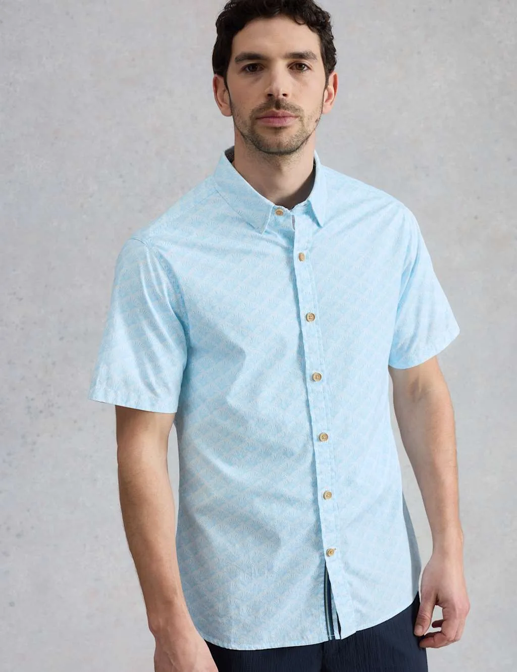 Cotton Rich Printed Short Sleeve Shirt Blue Mix male - White stuff - FashionsVida