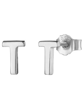 Womens Sterling Silver Alphabet Initial Stud Earrings Letter T - One Size - The Jewellery Stockroom - FashionsVida