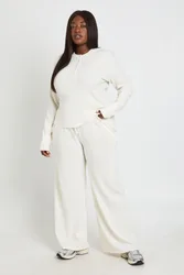 Womens Plus Waffle Straight Leg Trouser - Ecru Cotton - Size 20 Uk