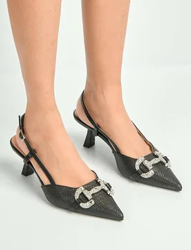 Women's Faye Diamante Broach Tweed Low Heel Court Shoes in Black Size: 4 - Black - Size: 4 - Miss Diva - FashionsVida
