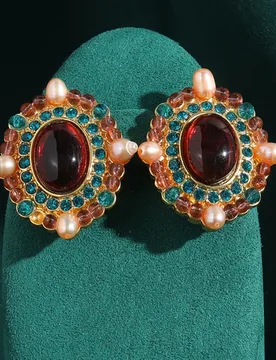 Vintage Colored Glass Petal Earrings For Woman Antique Gold Color Natural Stone Trendy Art Deco Jewelry Luxury High Quality Gift - Aliexpress - FashionsVida