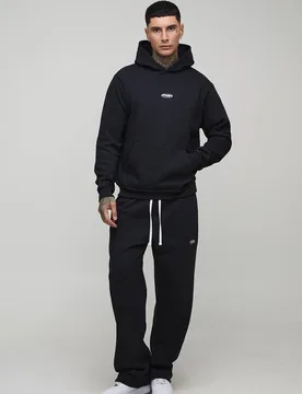 Herren Tall Regular Fit Herren Sport Bestickter Hoodie Sweatshirt & Gerade Jogginghose Trainingsanzug Black Größe 2XL - boohooMAN - FashionsVida