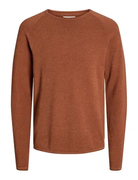 Mens And Regular Fit Long Sleeve Crew Neck Sweater In Mocha Bisque - Size 2xl - Jack & jones - FashionsVida