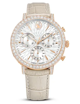 Orologio Matrix tennis chrono, Fabbricato in Svizzera, Cinturino in pelle, Beige, Finitura in tono oro rosa OS - Swarovski - FashionsVida