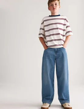 Relaxed Baggy Pure Cotton Jeans (6-16 Yrs) Mid Blue male - M&S - FashionsVida