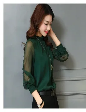 Blusa de manga larga transparente de unicolor para uso casual u oficina para mujeres XS - Shein - FashionsVida
