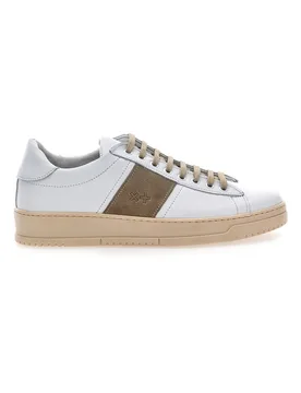 Sneakers bianche in vera pelle con inserti beige 3000 44 - PTR - FashionsVida