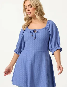 Women's Textured Milkmaid Top in Blue Size: 20 - Blue - Size: 20 - Yours - FashionsVida