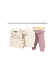 Set neonato gilet con maglietta a maniche lunghe e pantaloni viola 56