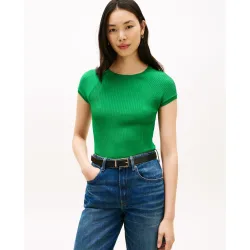 Jersey de mujer de canalé y manga corta ranglan