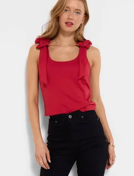 Women's Sleeveless Jersey Top with Removable Bow Detail in Red Size: 22 - Red - Size: 22 - Joe browns - FashionsVida