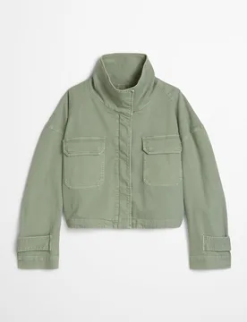 Chaqueta suelta con cuello de embudo de algodón teñido en prenda - MARC O'POLO - FashionsVida