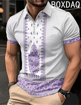 Men's Short Sleeve Lapel With Zipper Polo shirt Fashion Ethnic Style Tribal Style Polo shirt Oversized Men Sweatshirt Street Top - Aliexpress - FashionsVida