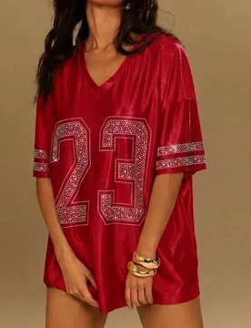 Camiseta Deportiva Oversized de Malla con Pedrería L - Shein - FashionsVida