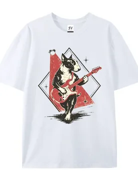 Retro Rock Star Bull Terrier Graphic T‑Shirt Vintage Dog Playing Electric Guitar Print Rock And Roll Pet Casual Unisex Shirts - Aliexpress - FashionsVida