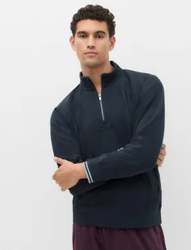 Fleece Half Zip Loungewear Top Dark Navy male - M&S - FashionsVida