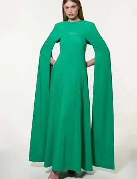 Women's Petite Premium Bonded Crepe Detachable Cape Maxi Dress in Green Size: 6 - Green - Size: 6 - Karen millen - FashionsVida