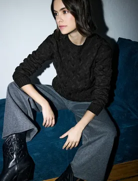 Street One Pullover mit Zopfmuster female Schwarz - Street One Studio - FashionsVida