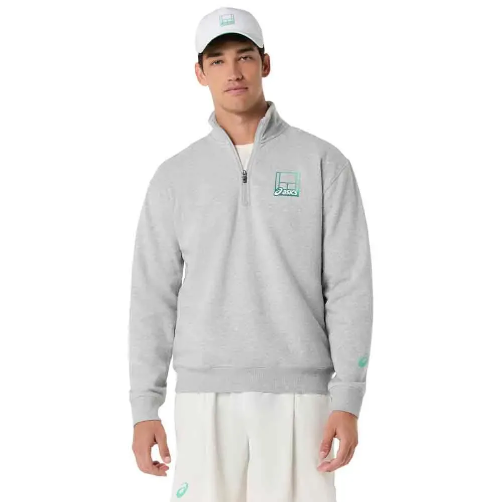 Court Core Graphic Half Zip Sweatshirt Heather Grey L - Asics - FashionsVida