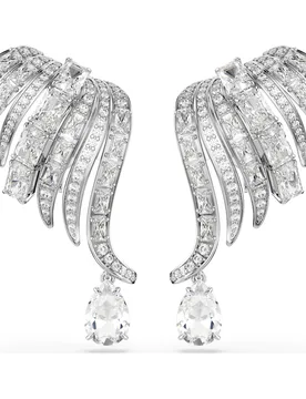 Orecchini a clip Vienna, Taglio misto, Cigno, Bianchi, Placcato rodio OS - Swarovski - FashionsVida
