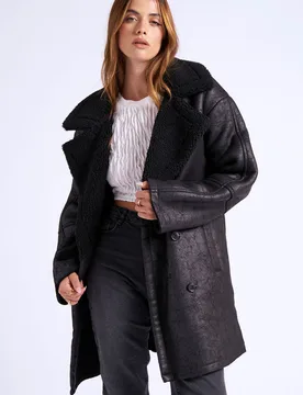 Womens Black Mid Length Bonded Coat - Size 16 Uk - Urban Bliss - FashionsVida