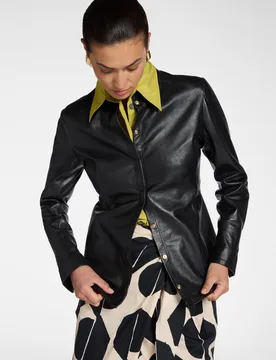Camisa de mujer de piel cierre con botones de presión y largo medio - Elena Miró - FashionsVida