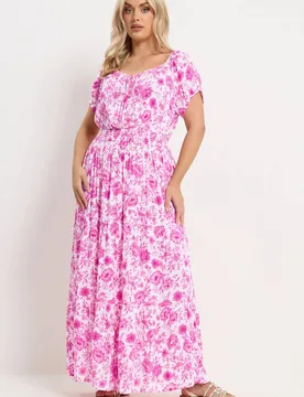 Women's Floral Tie Neck Maxi Dress Size: 30-32 - Multicolor - Size: 30-32 - Yours - FashionsVida