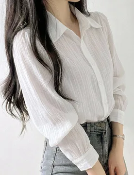 Camisa holgada de mujer con solapa y plisados de unicolor, negro, primavera/otoño M - Shein - FashionsVida