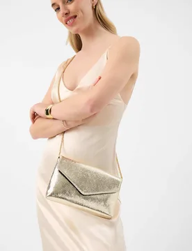 Metallic Envelope Chain Strap Cross Body Bag Gold female - Accessorize - FashionsVida