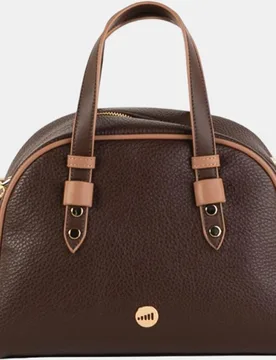 Bolso bowling mediano efecto piel con doble asa y correa ajustable - Volum - FashionsVida