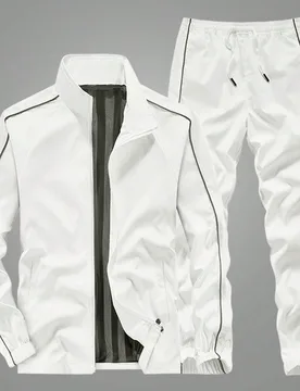 Conjunto de Chaqueta con Cremallera Blanca Simple y Pantalones Deportivos Casuales con Cintura con Cordón y Puños de Tobillo para Hombre XS - Shein - FashionsVida