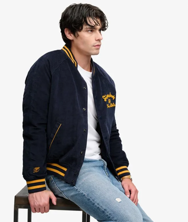 Superdry Herren Cord Varsity Bomberjacke Lockere Passform Navy - Größe: S - 129.99 - FashionsVida
