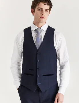Mens Navy Suit Waistcoat Prince Of Wales Formal - Blue - Size 48 (Chest) - Paul Andrew - FashionsVida