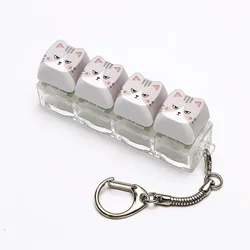 Cute Cat Keyboard Fidget 4 Keys Creative Design Keycap Keyring Finger Button Kawaii Mechanical Keyboard Keychain
